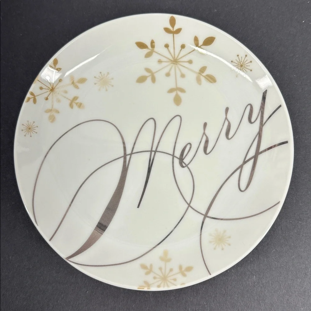 Pier 1 Festive Script Plates - White and Gold Set of 4